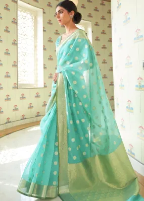 Emerald Green Zari Woven Linen Silk Saree