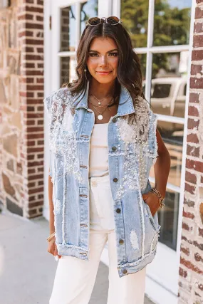 Shimmer So Stunning Embellished Denim Vest