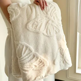 Ultra-Soft White Tassel Velvet Butterfly Flannel Blanket - Cozy, All-Season, Double-Sided, Perfect for Office Naps & Lounging, Multiple Sizes Available