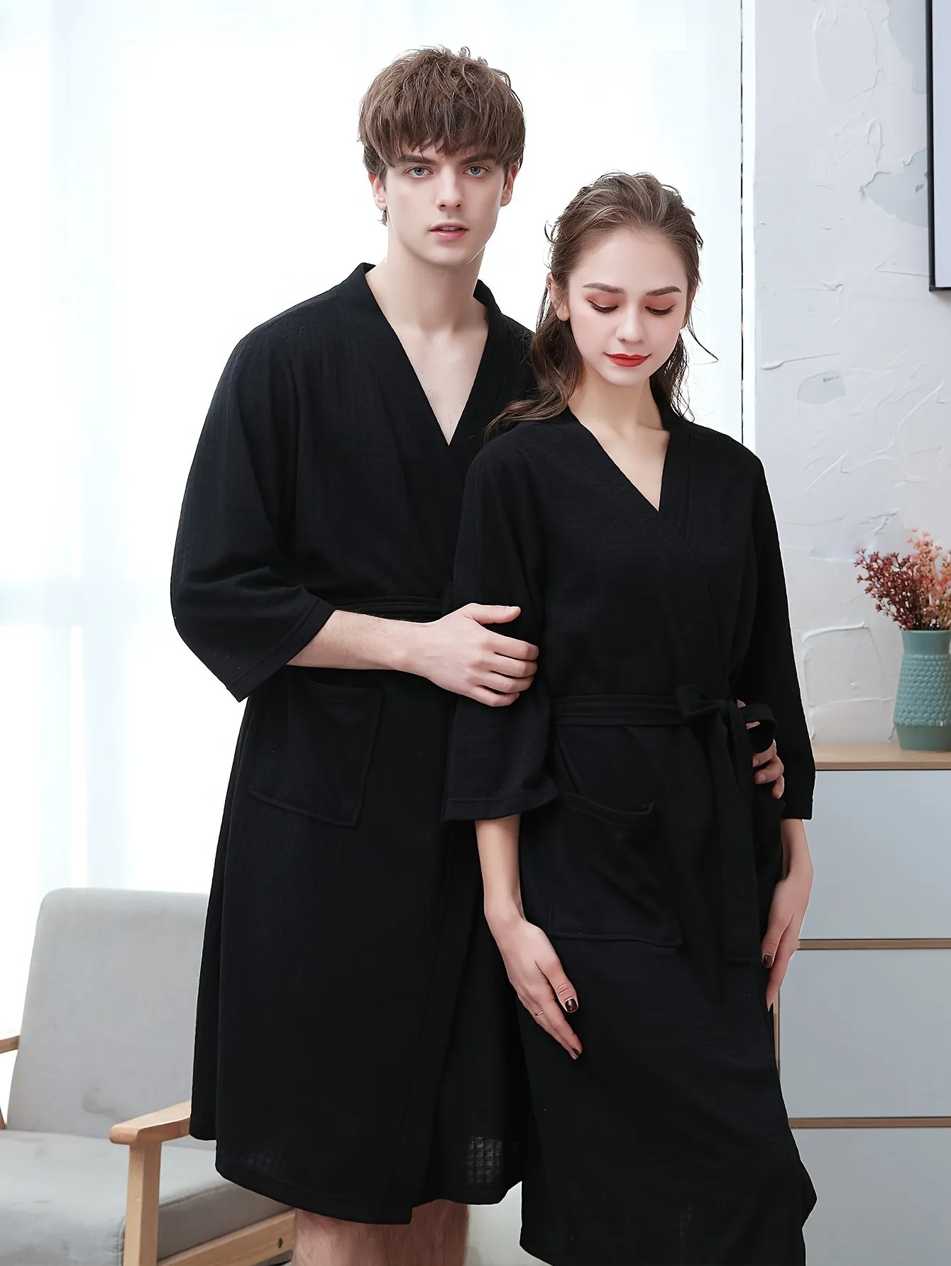 1 Pair Mens Ultra-Soft Fleece Robe - Comfy Solid One-Piece Kimono Night-Robe with Pockets, Warm and Cozy After Bath Wear, Ideal for Lounging Around the House