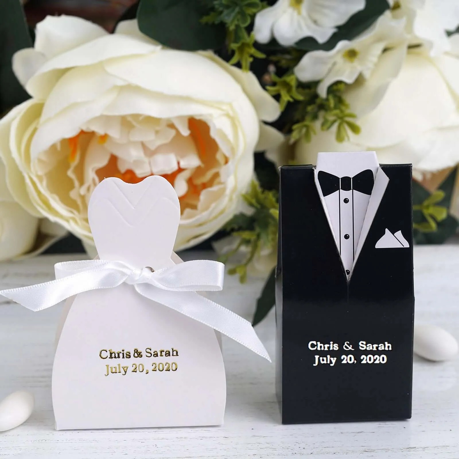 100 Pack Personalized Black Tuxedo Wedding Favor Boxes 4"