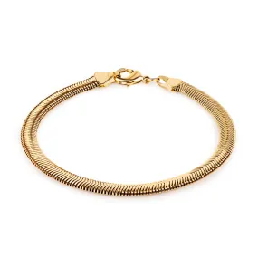 18K Gold Plated 7mm Flat Snake Herringbone Bracelet, 7.5 Inches