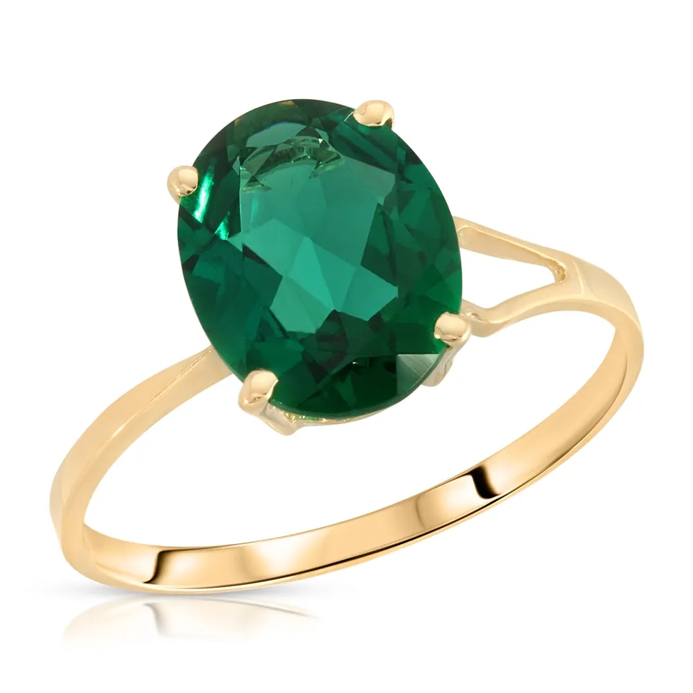 1.90 Carats 14K Solid Yellow Gold Emerald Solitaire Ring with Genuine Vibrant Emerald Brilliant Cut Anniversary Engagement Promise Valentines for Her Him Unisex Ring