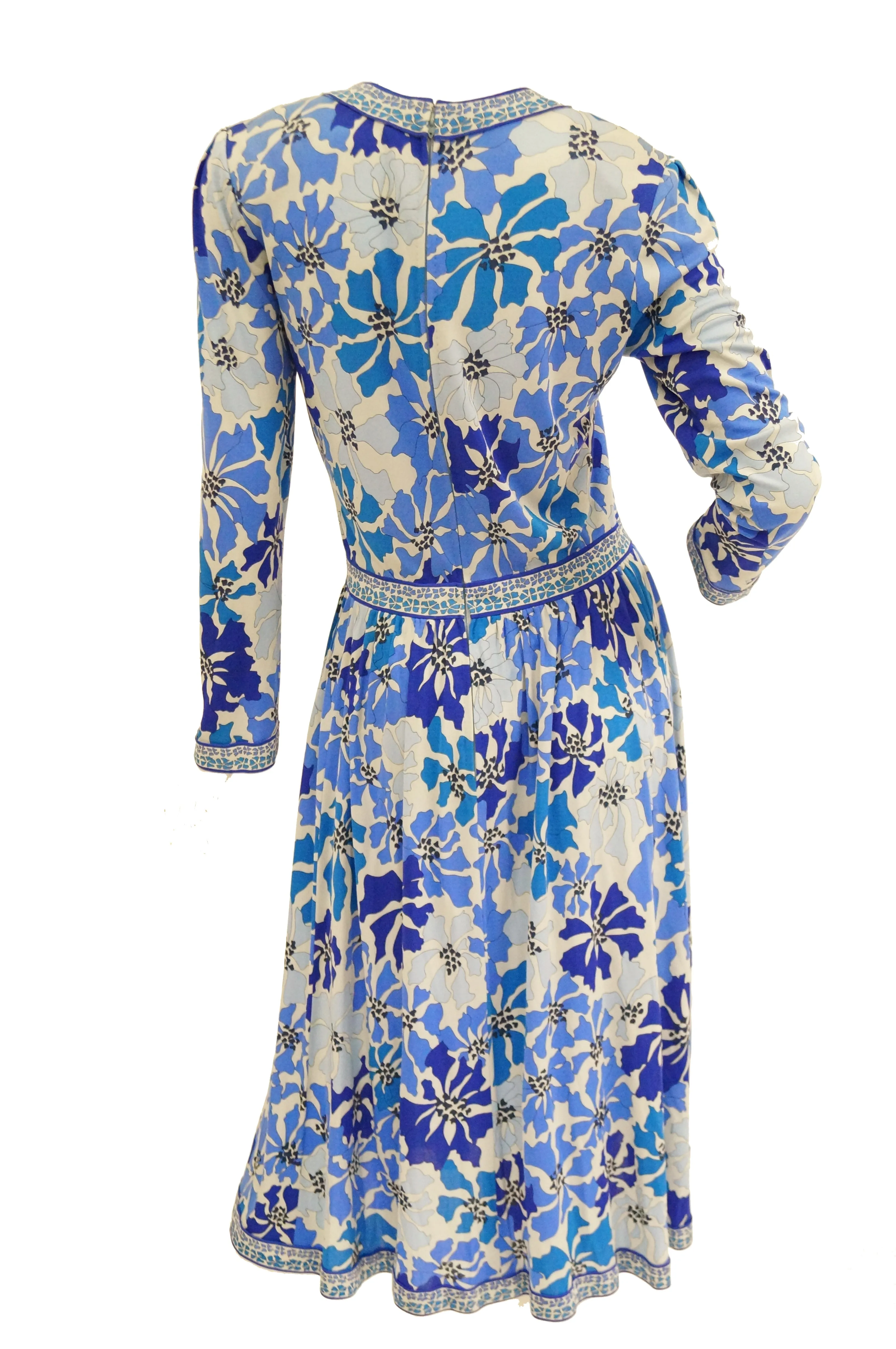 1970 Averardo Bessi Blue Floral Geometric Print Midi Dress