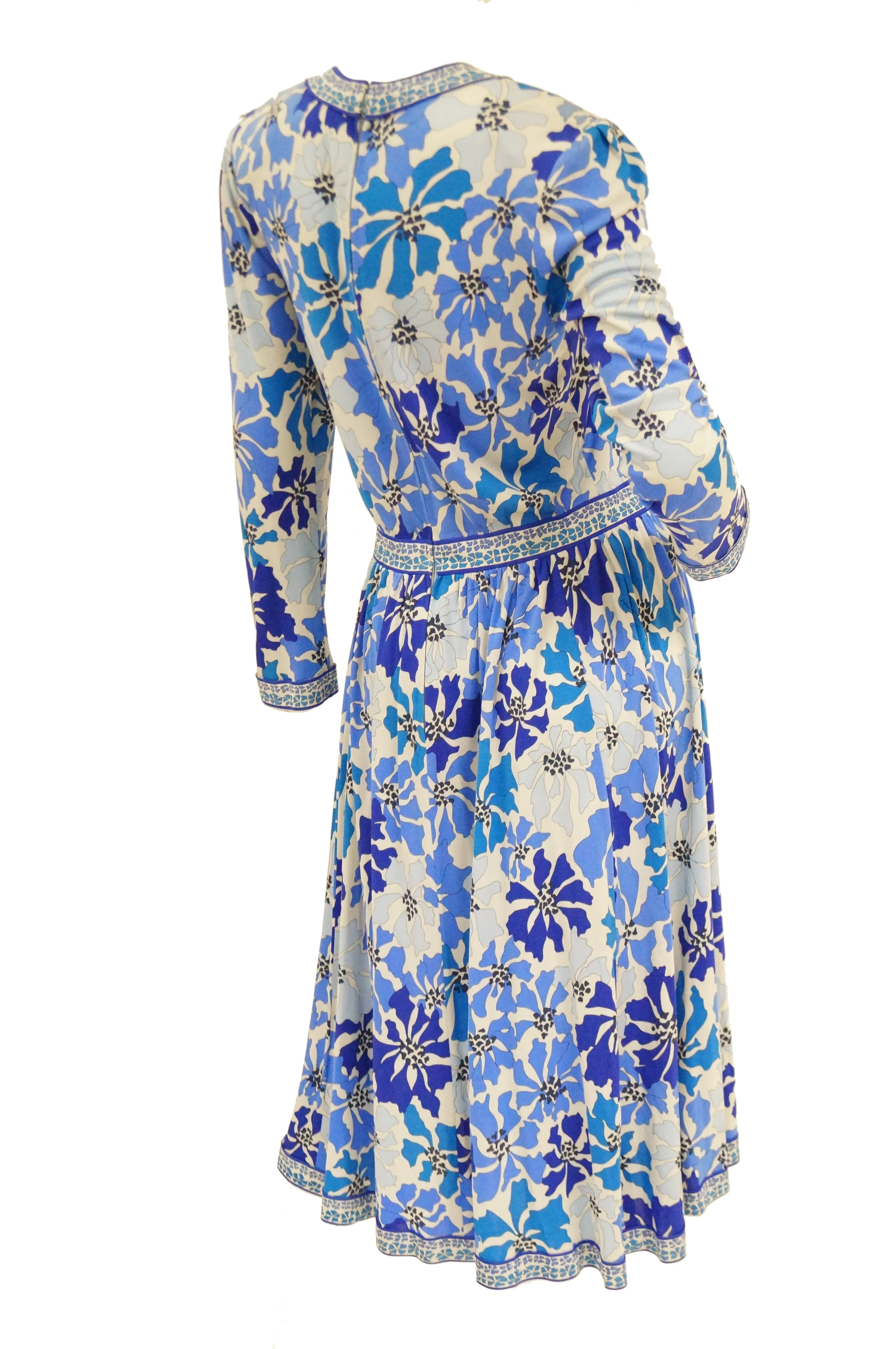 1970 Averardo Bessi Blue Floral Geometric Print Midi Dress