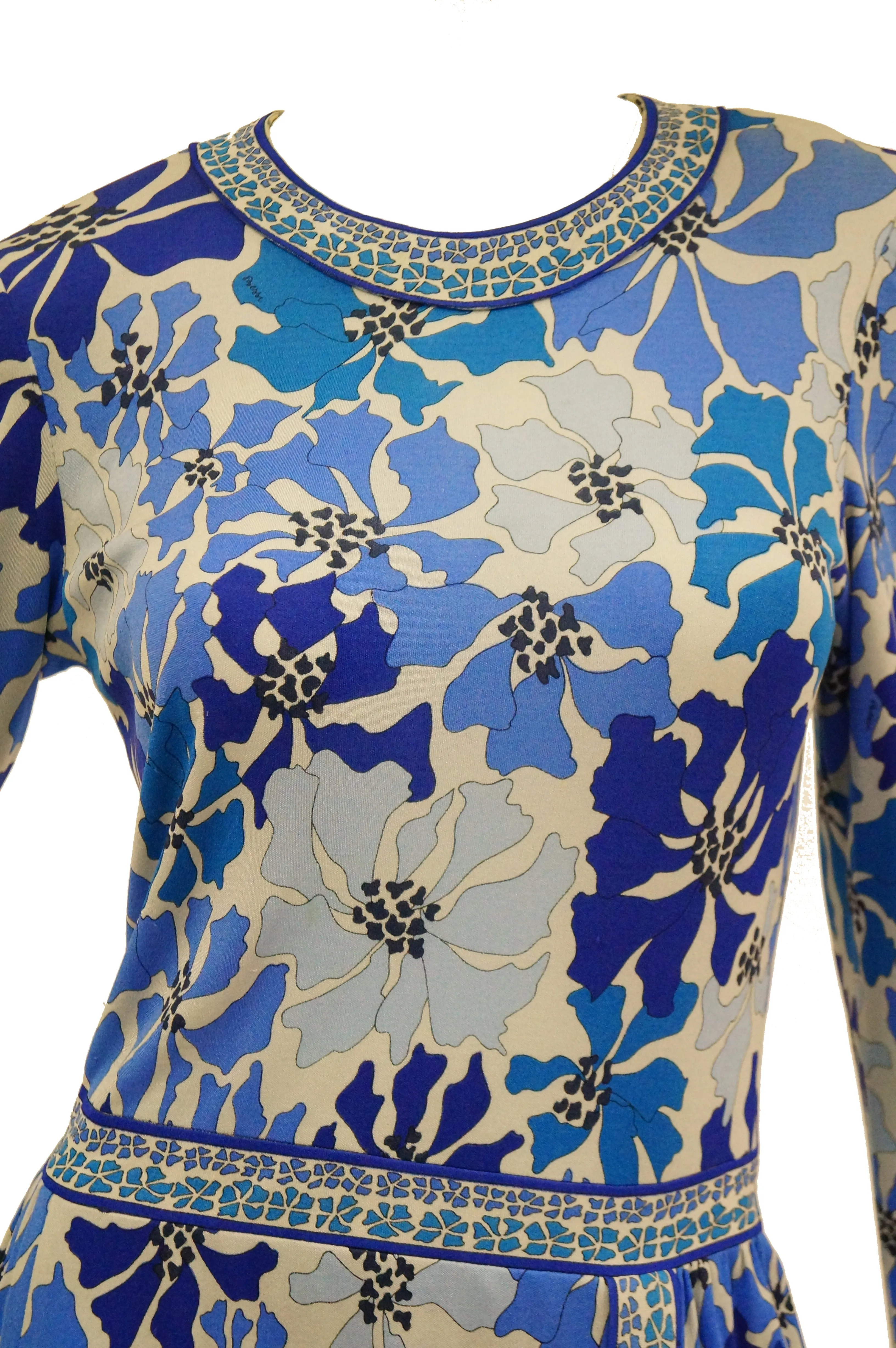 1970 Averardo Bessi Blue Floral Geometric Print Midi Dress