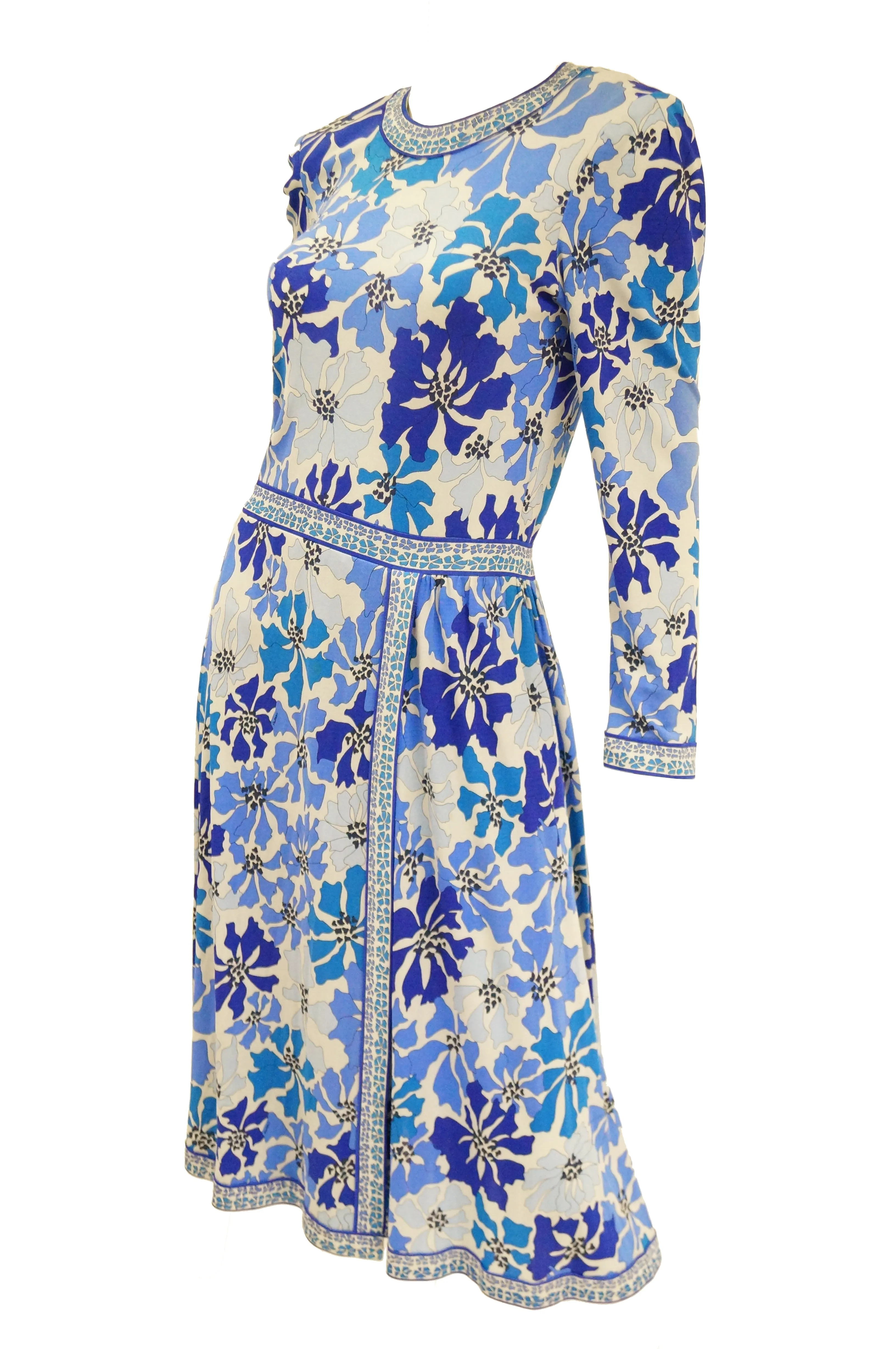 1970 Averardo Bessi Blue Floral Geometric Print Midi Dress