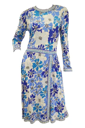 1970 Averardo Bessi Blue Floral Geometric Print Midi Dress