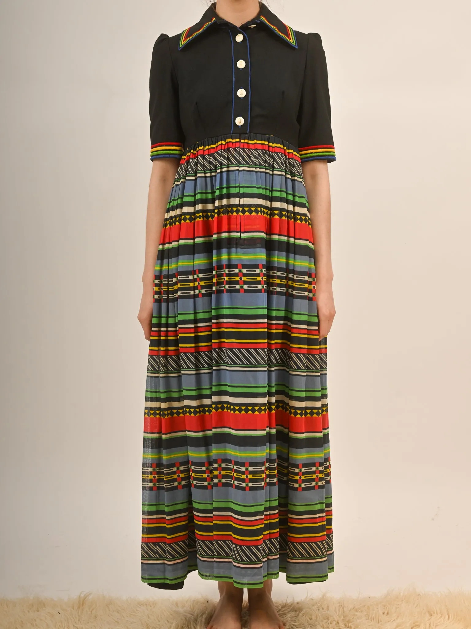 1970s Rainbow Maxi Shirt Dress by Jean Varon London