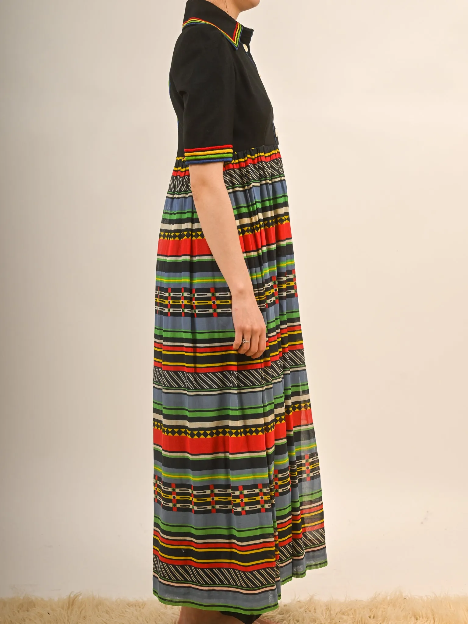 1970s Rainbow Maxi Shirt Dress by Jean Varon London