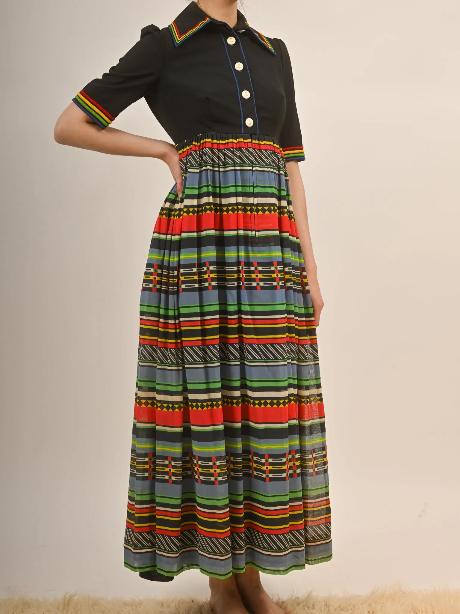 1970s Rainbow Maxi Shirt Dress by Jean Varon London