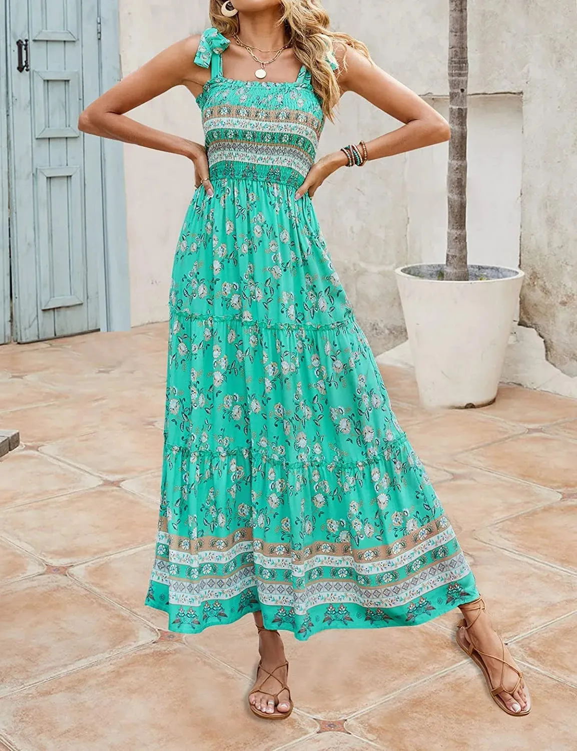 2024 Europe and the United States summer new women's long skirt Bohemian print halter loose casual dress