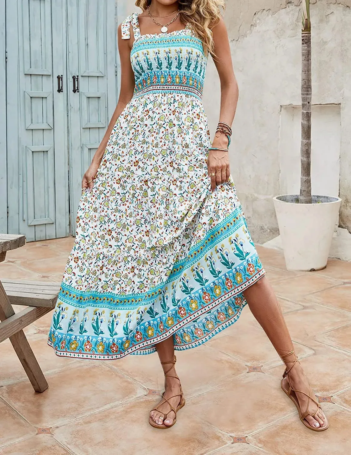 2024 Europe and the United States summer new women's long skirt Bohemian print halter loose casual dress