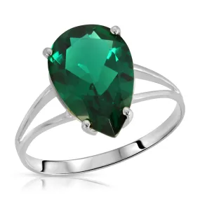 3 Carats 14K Solid White Gold Brilliant Pear Cut Emerald Solitaire Ring with Genuine Vibrant Emerald Anniversary Engagement Promise for Her Him Unisex