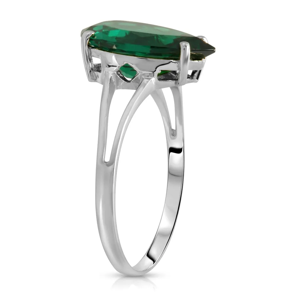 3 Carats 14K Solid White Gold Brilliant Pear Cut Emerald Solitaire Ring with Genuine Vibrant Emerald Anniversary Engagement Promise for Her Him Unisex