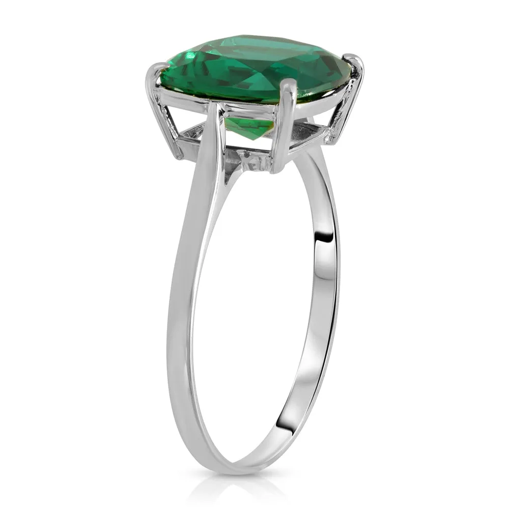 3.10 Carats 14K Solid White Gold Cushion Emerald Solitaire Ring with Genuine Vibrant Emerald Brilliant Cut Anniversary Engagement Promise Valentines for Her Him Unisex Ring