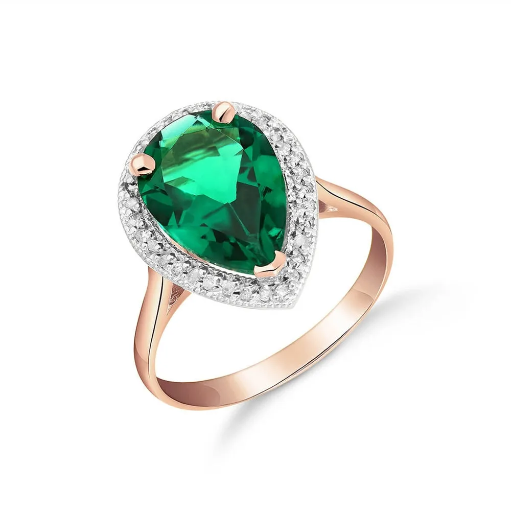 3.16 Carat 14K Solid Rose Gold Emerald with Natural Diamonds Halo Ring Brilliant Pear Tear Drop Shape Cut Round Diamonds Anniversary Engagement Promise Ring