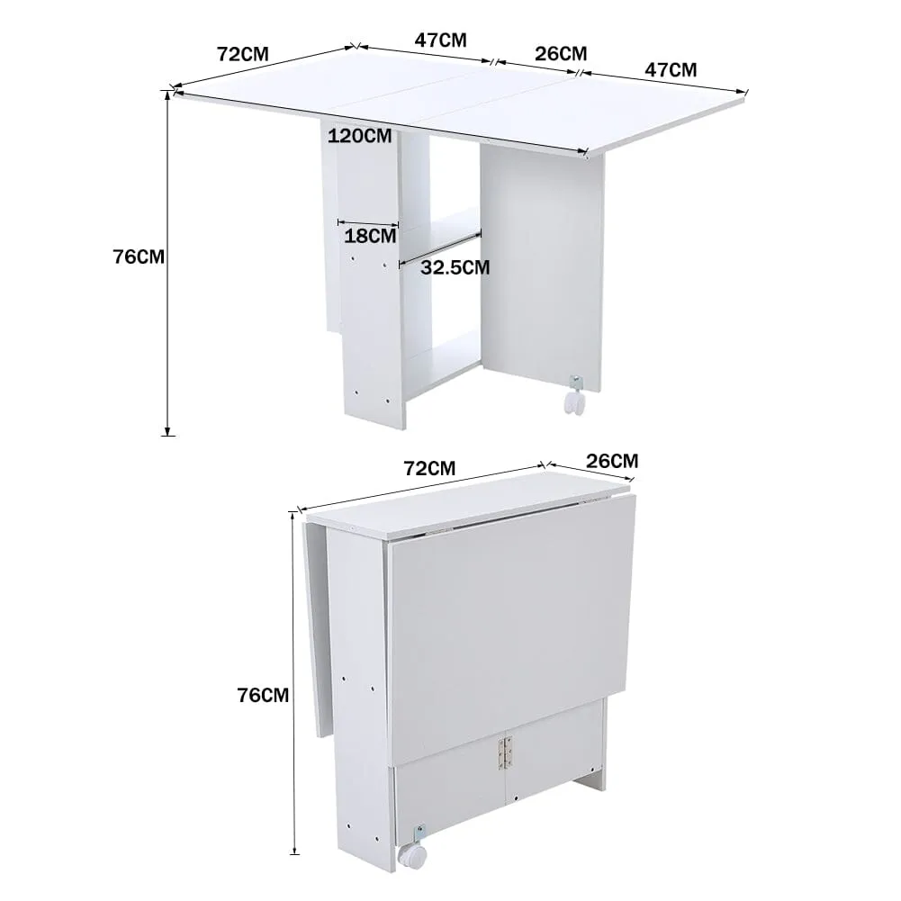 3ft W Multifunctional Folding Dining Table for Small Spaces with 2-tier Shelves