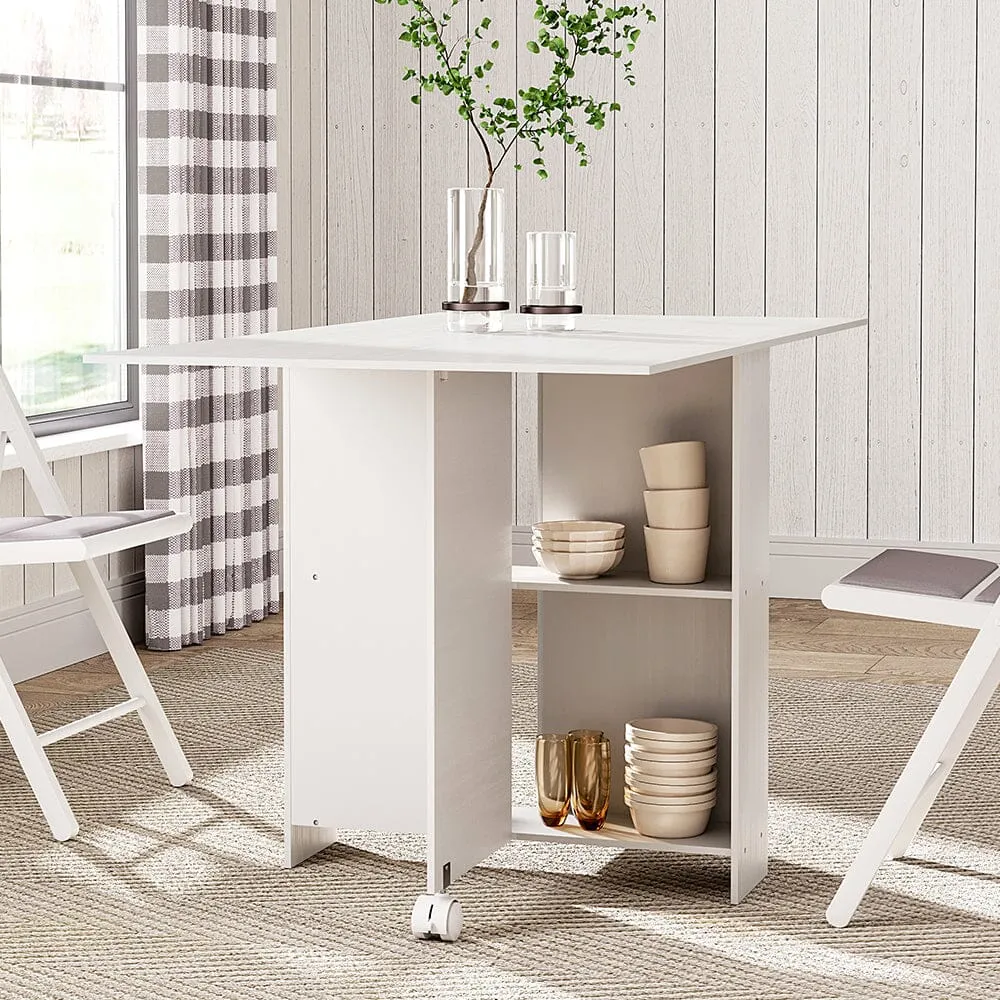 3ft W Multifunctional Folding Dining Table for Small Spaces with 2-tier Shelves