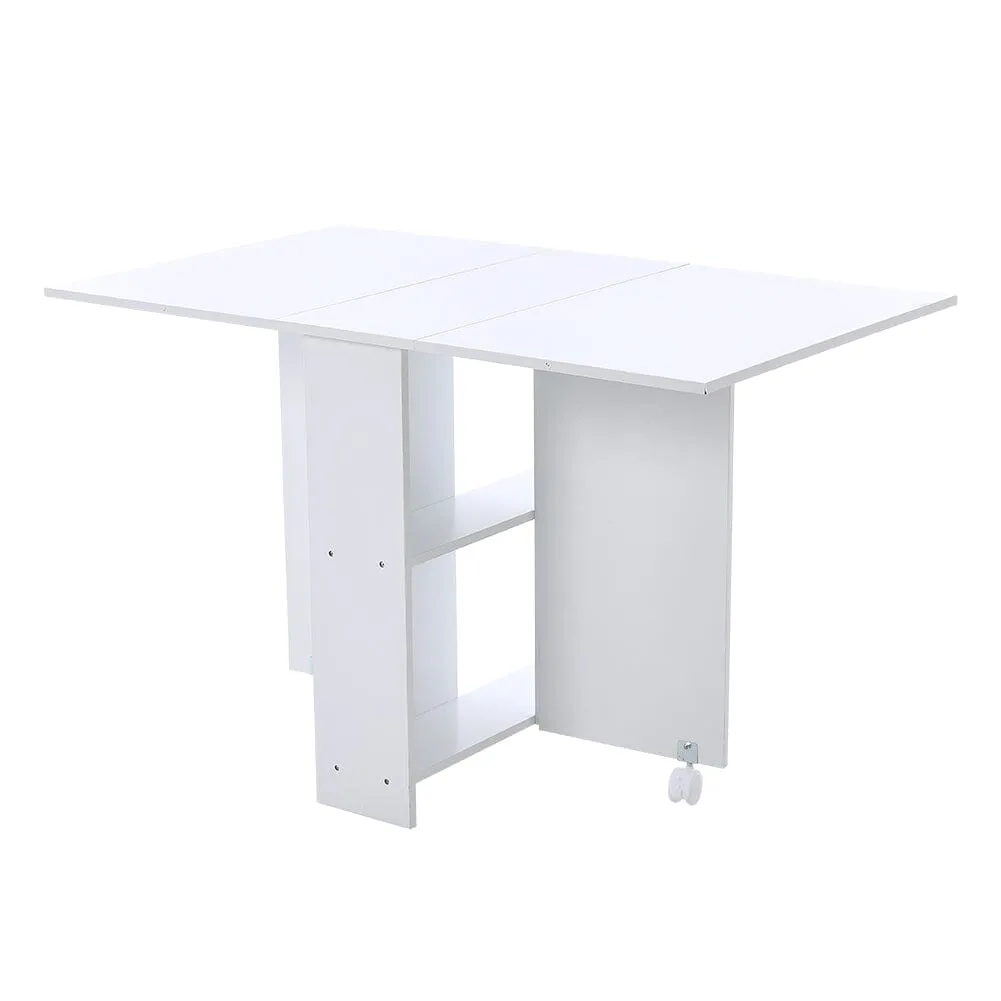 3ft W Multifunctional Folding Dining Table for Small Spaces with 2-tier Shelves