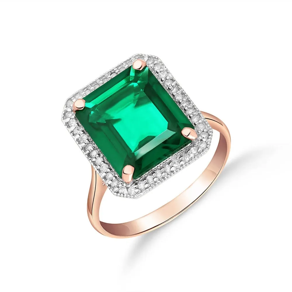 4.70 Carat Total Weight 14K Solid Rose Gold Emerald with Natural Diamonds Halo Ring Brilliant Octagon Emerald Shape Cut Round Diamonds Anniversary Engagement Ring