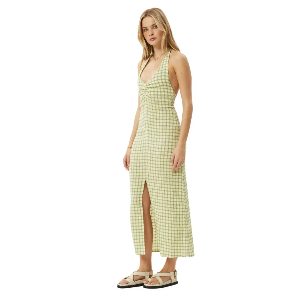 Afends Womens Darcy Check Maxi Dress - Lemongrass Check