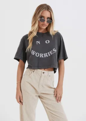 Afends Womens No Worries - Box Fit Tee - Washed Black