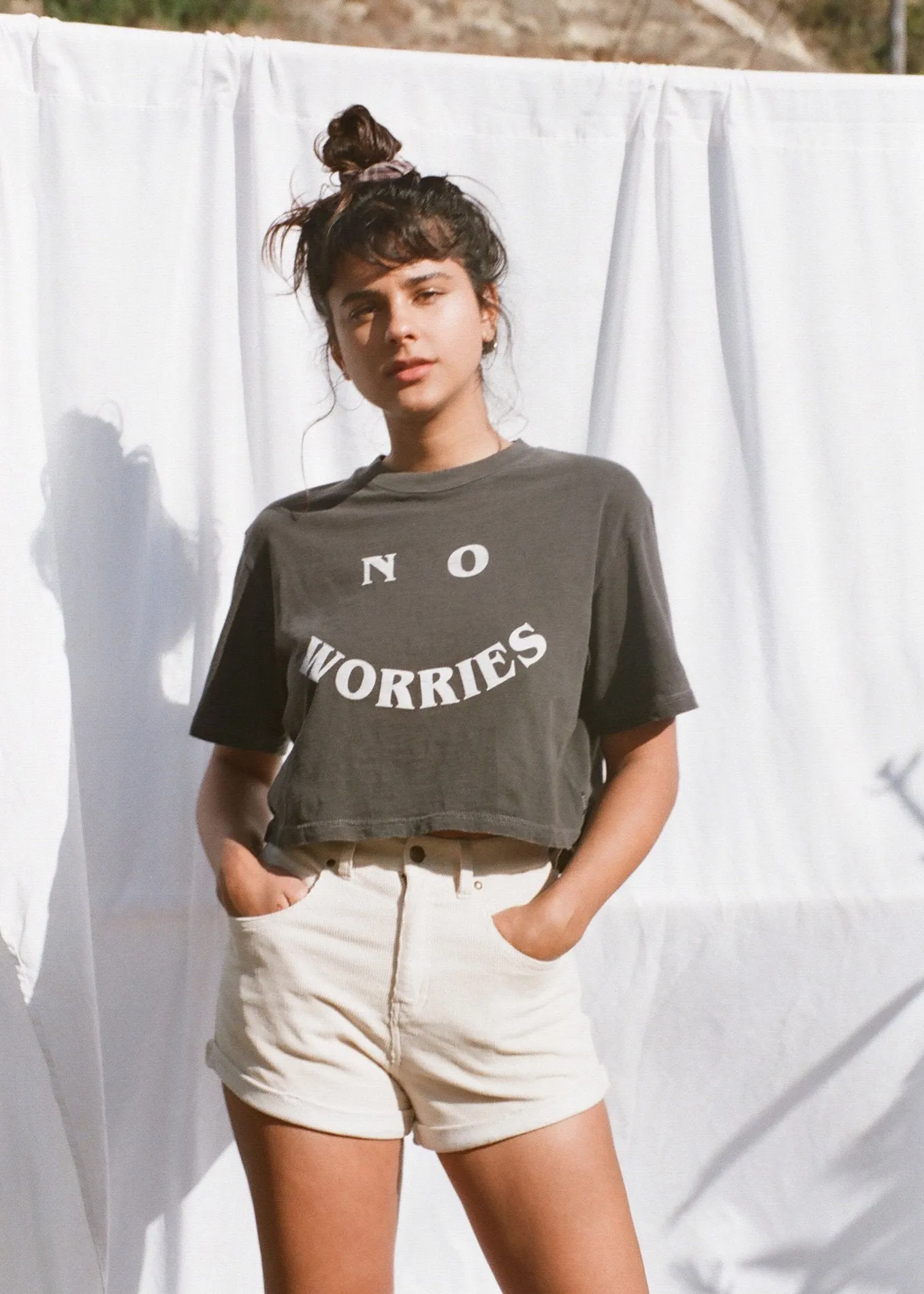 Afends Womens No Worries - Box Fit Tee - Washed Black