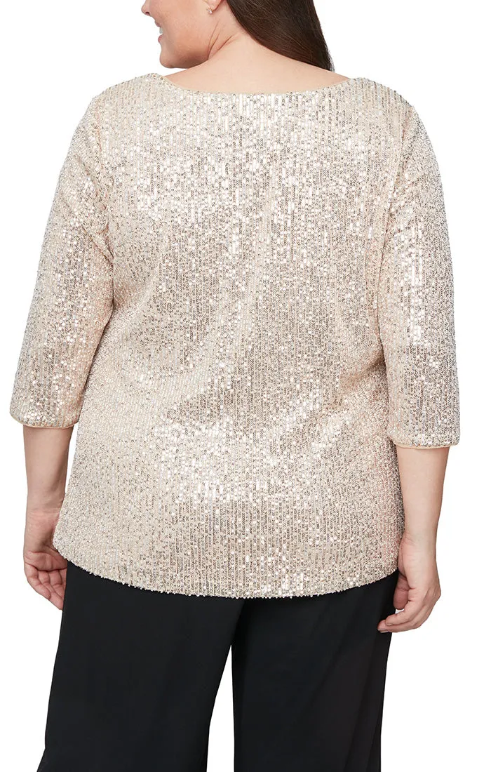 Alex Evenings 3/4 Sleeve Scoop Neck Sequin Tunic Blouse ( Plus Size )