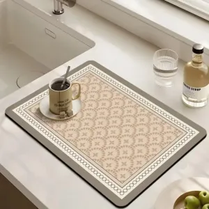 Anti Slip Dish Drying Mat-5759Beige Geometric