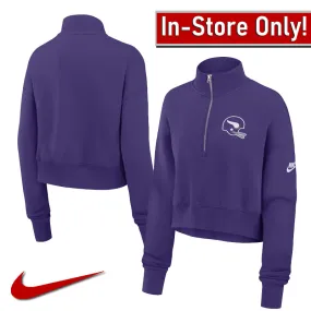 AVAILABLE IN-STORE ONLY! Minnesota Vikings Nike Women's Purple Rewind Phoenix Cropped 1/4 Zip Sweatshirt