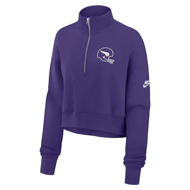 AVAILABLE IN-STORE ONLY! Minnesota Vikings Nike Women's Purple Rewind Phoenix Cropped 1/4 Zip Sweatshirt