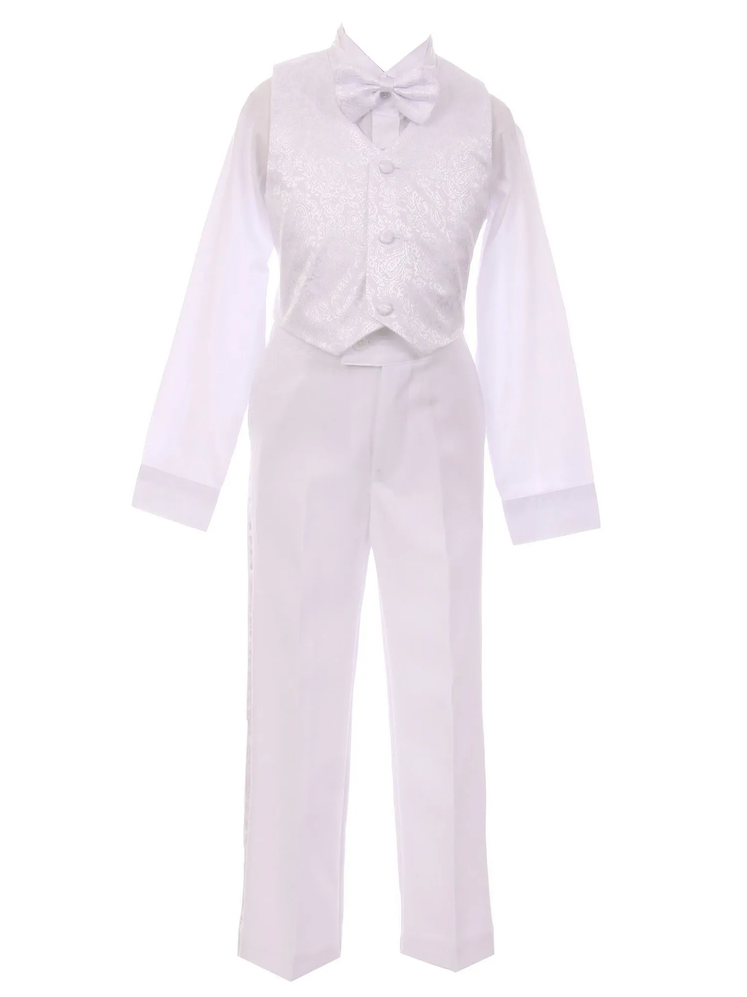 Baby Boys White Silver Cross Embroidery Baptism Tuxedo Suit 6-24M