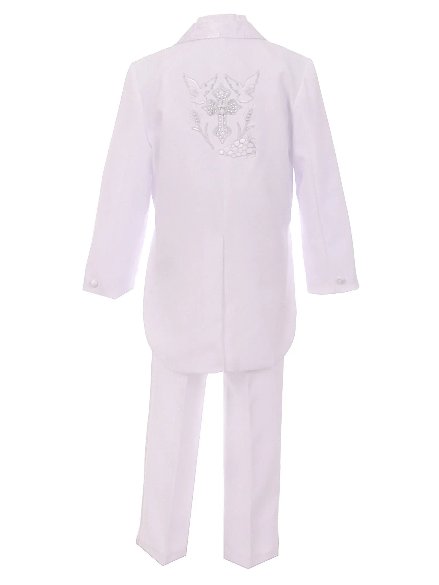 Baby Boys White Silver Cross Embroidery Baptism Tuxedo Suit 6-24M