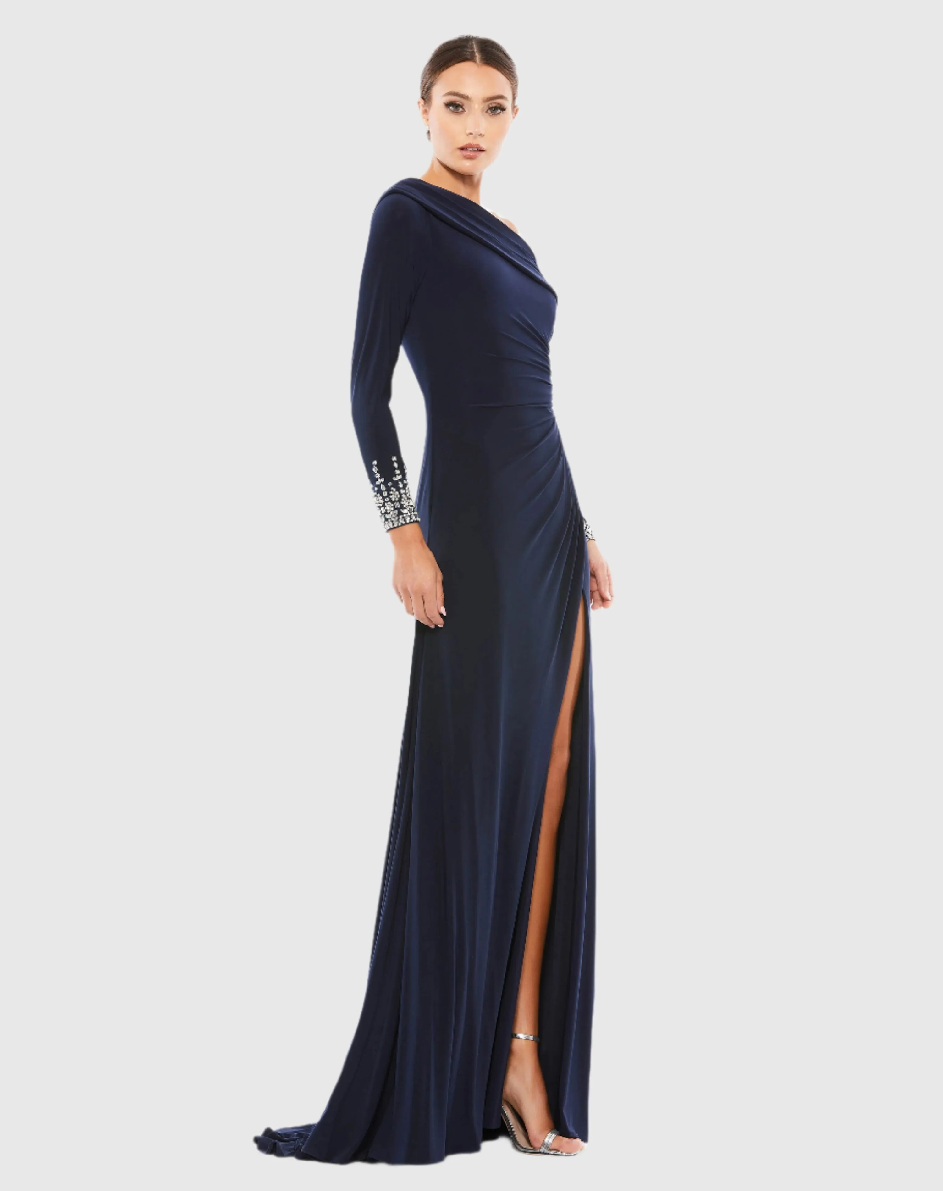 Beaded Cuff Drop Shoulder Faux Wrap Gown