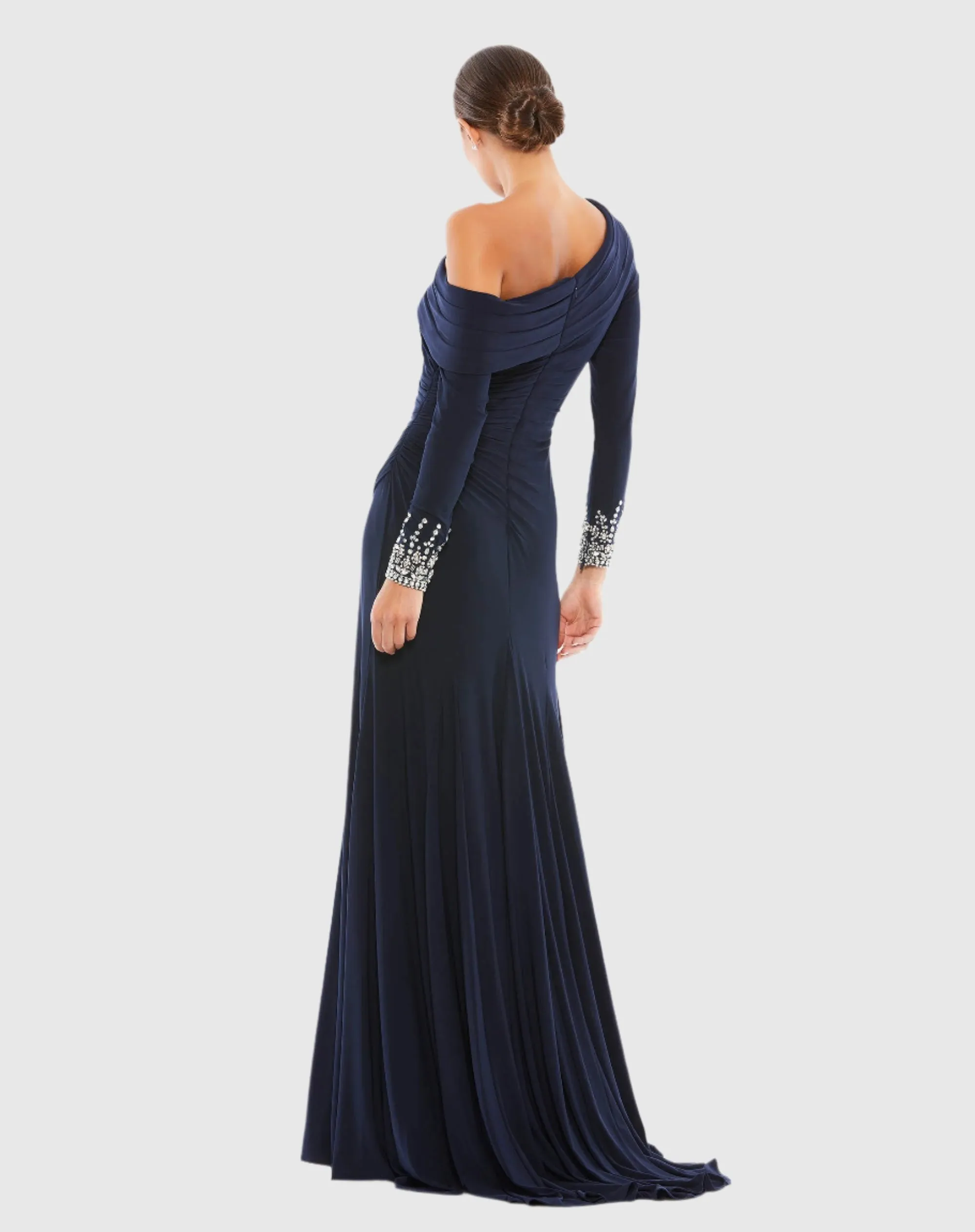 Beaded Cuff Drop Shoulder Faux Wrap Gown