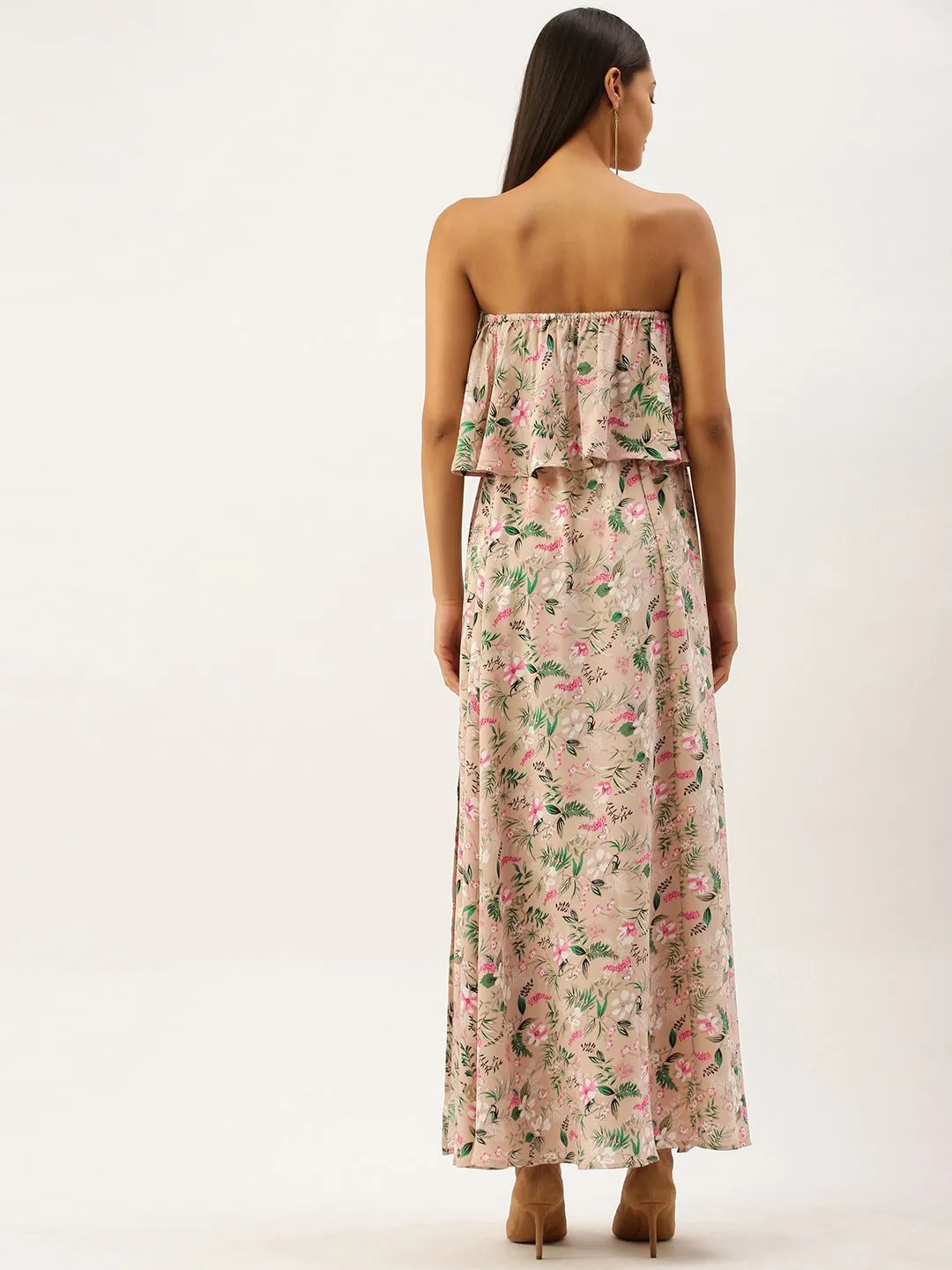 Berrylush Women Pink Off-Shoulder Floral Printed Maxi Dress