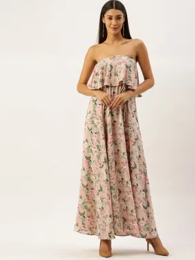 Berrylush Women Pink Off-Shoulder Floral Printed Maxi Dress