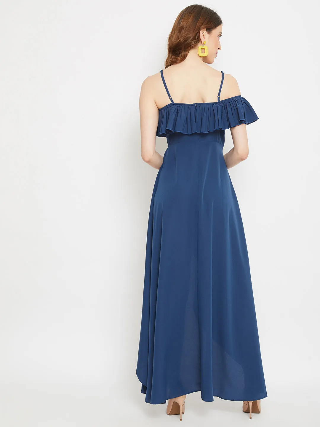 Berrylush Women Solid Blue Sleeveless Maxi Dress