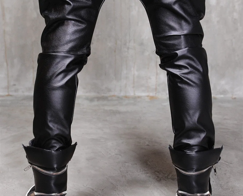 Biker Drop Crotch Dark Quilted Faux Leather Harem Pants  / Streetwear / Loose Dark Black Shadow