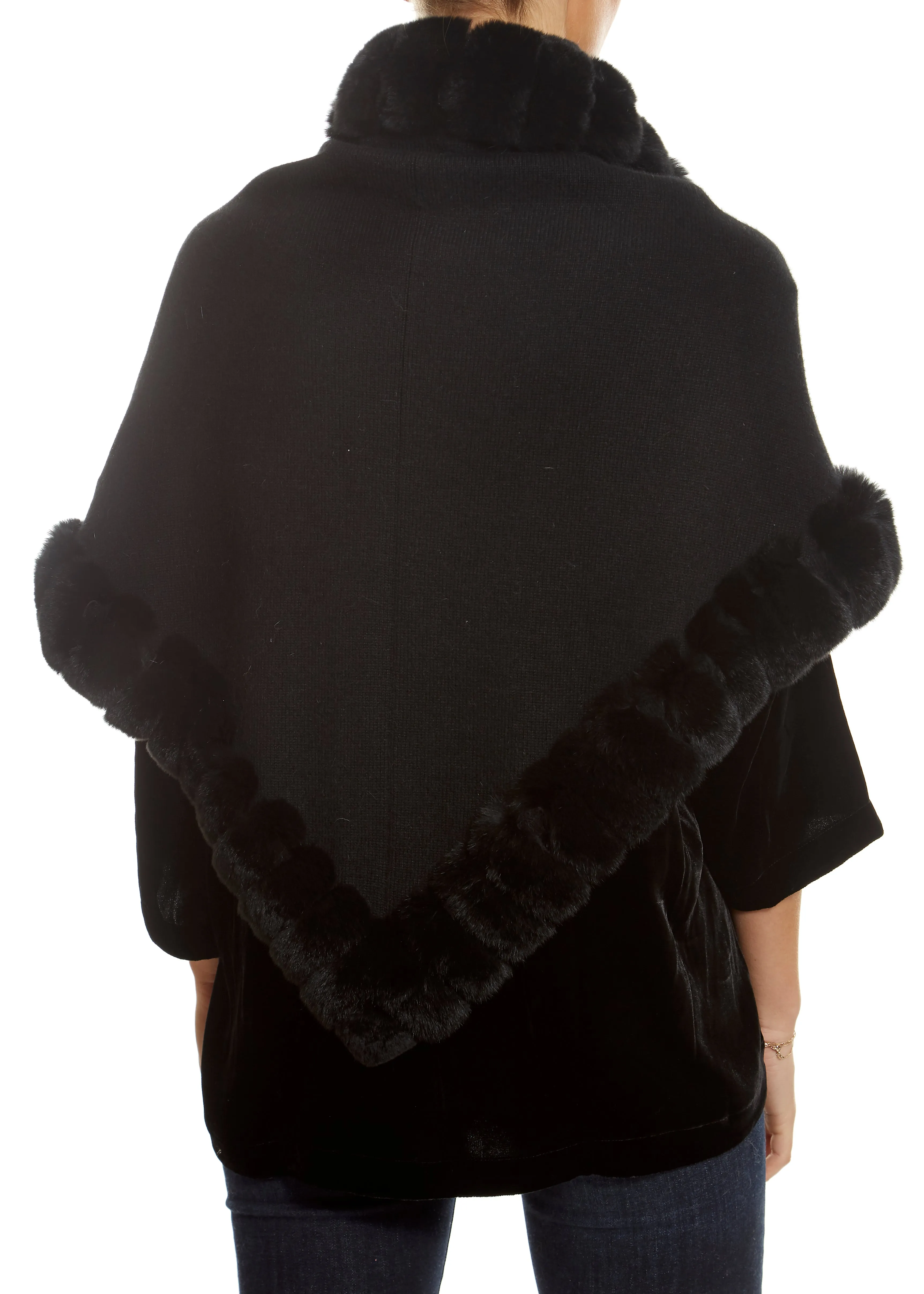 Black Wool Wrap with fur trim