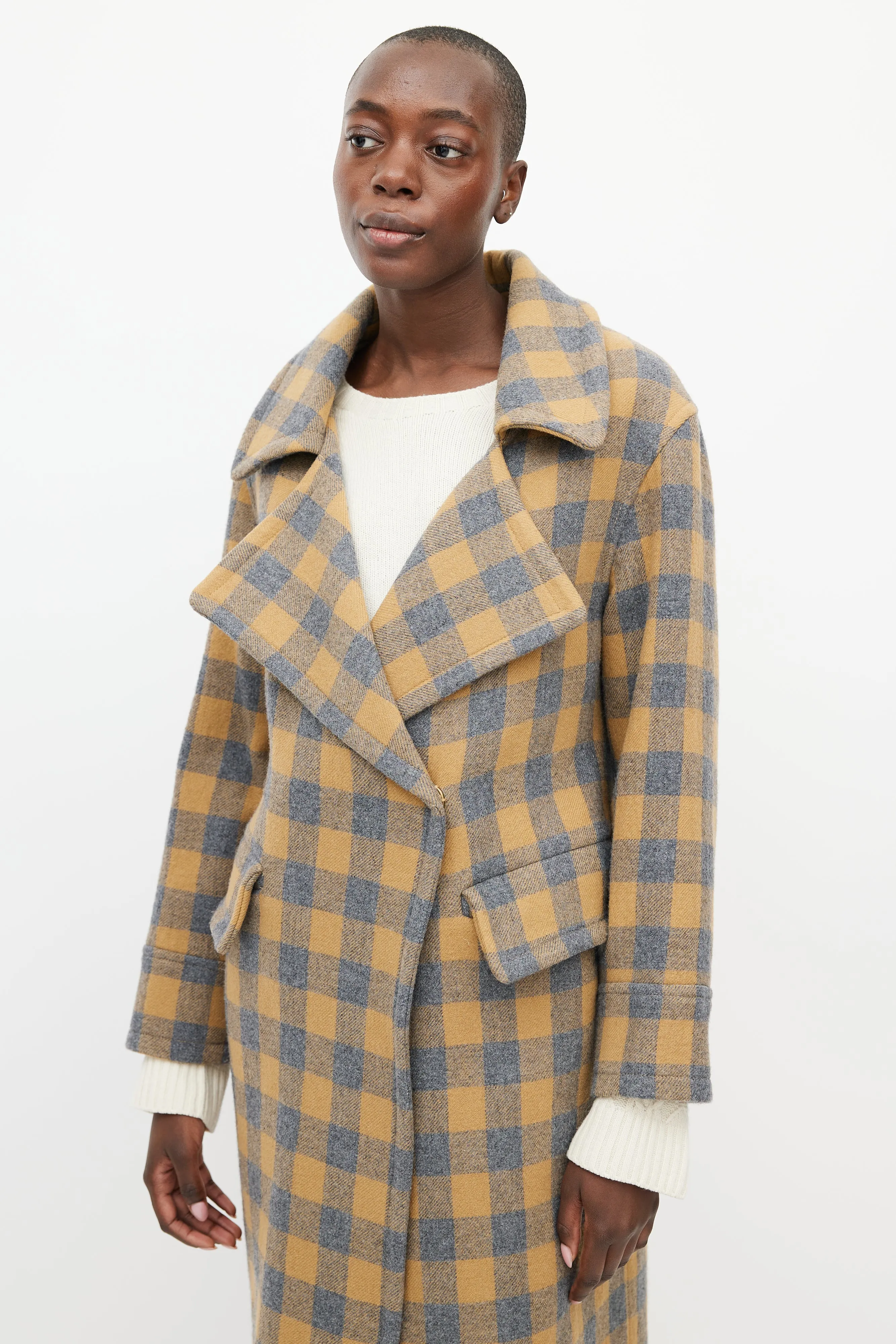 Blue & Brown Wool Checked Coat