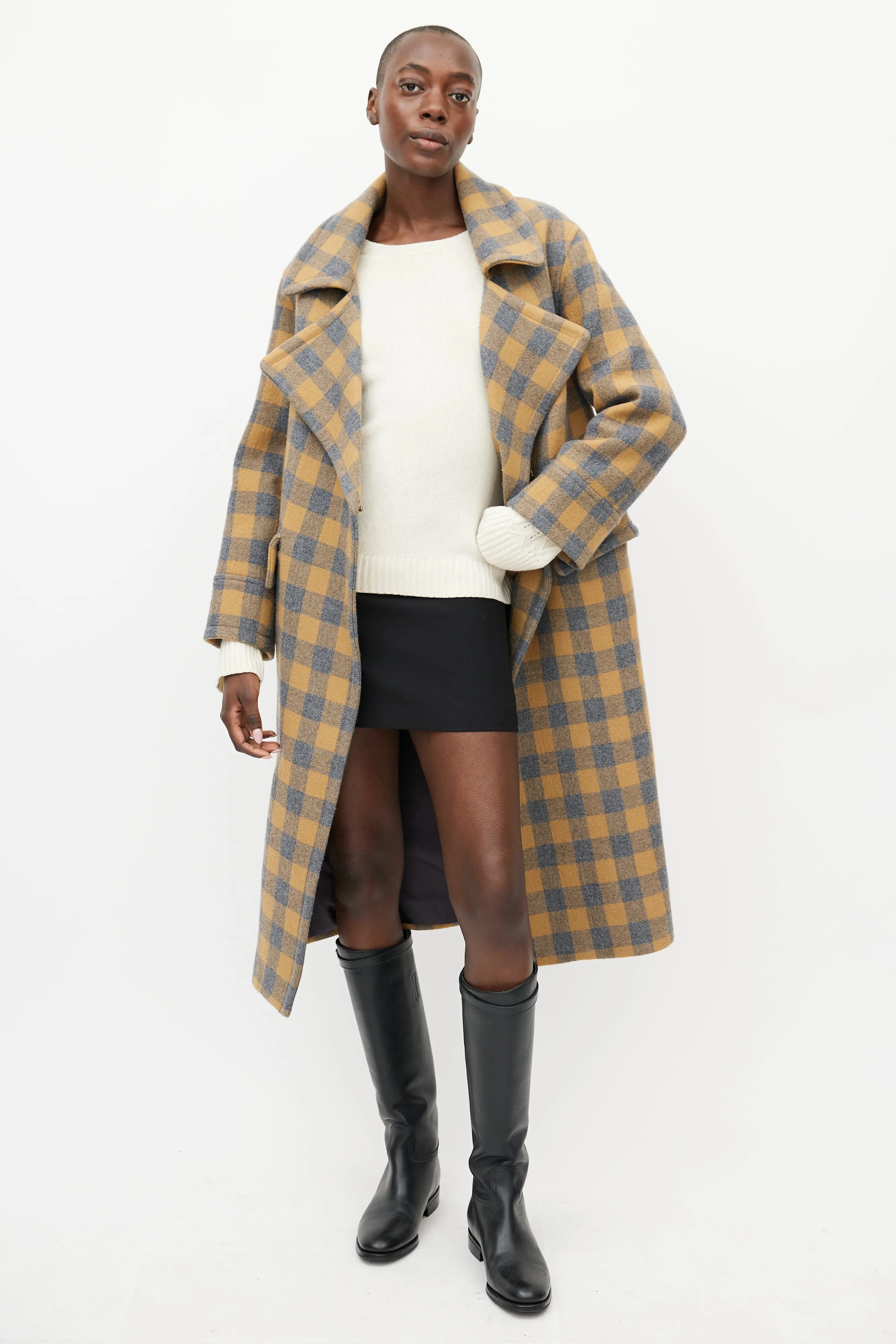 Blue & Brown Wool Checked Coat