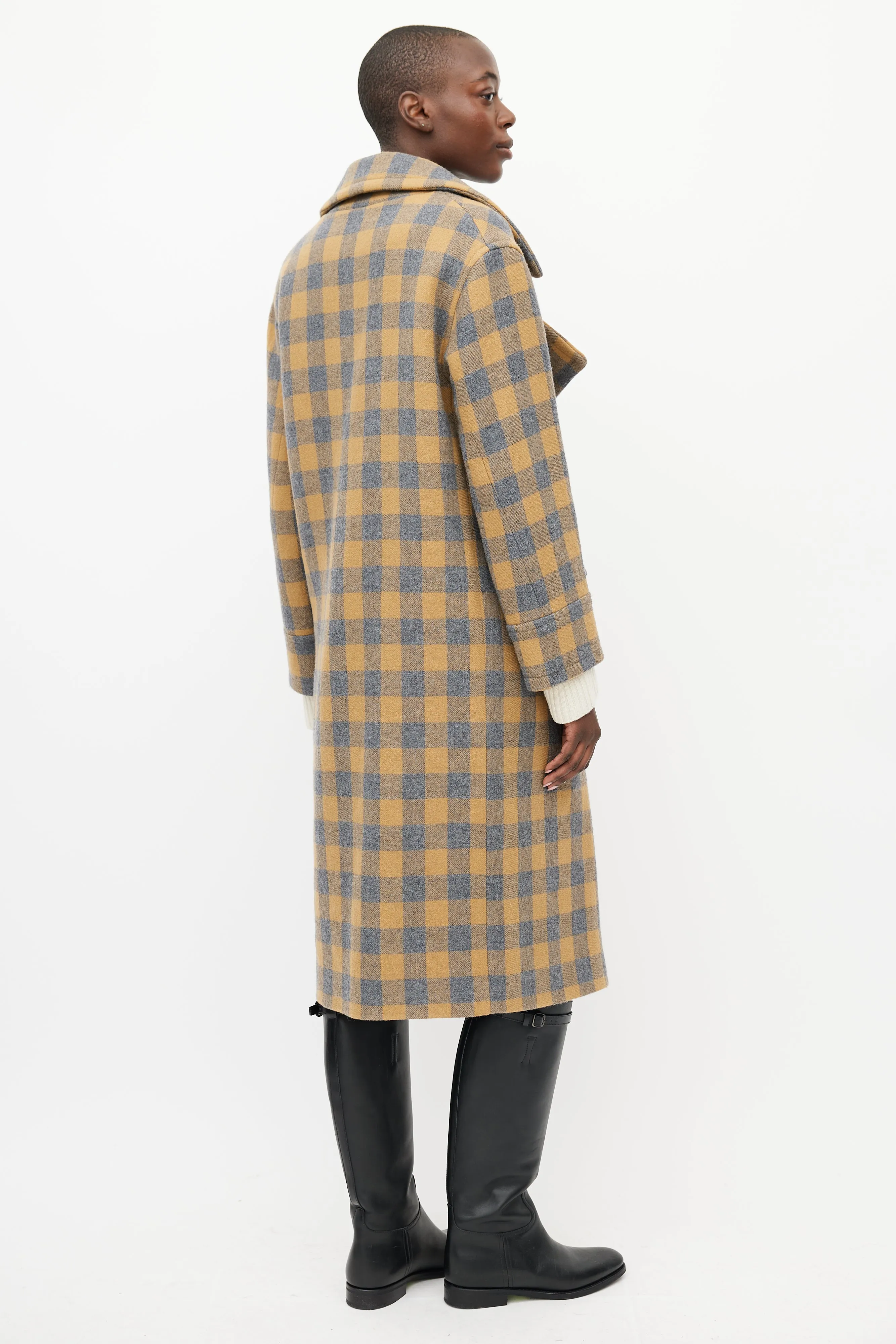 Blue & Brown Wool Checked Coat