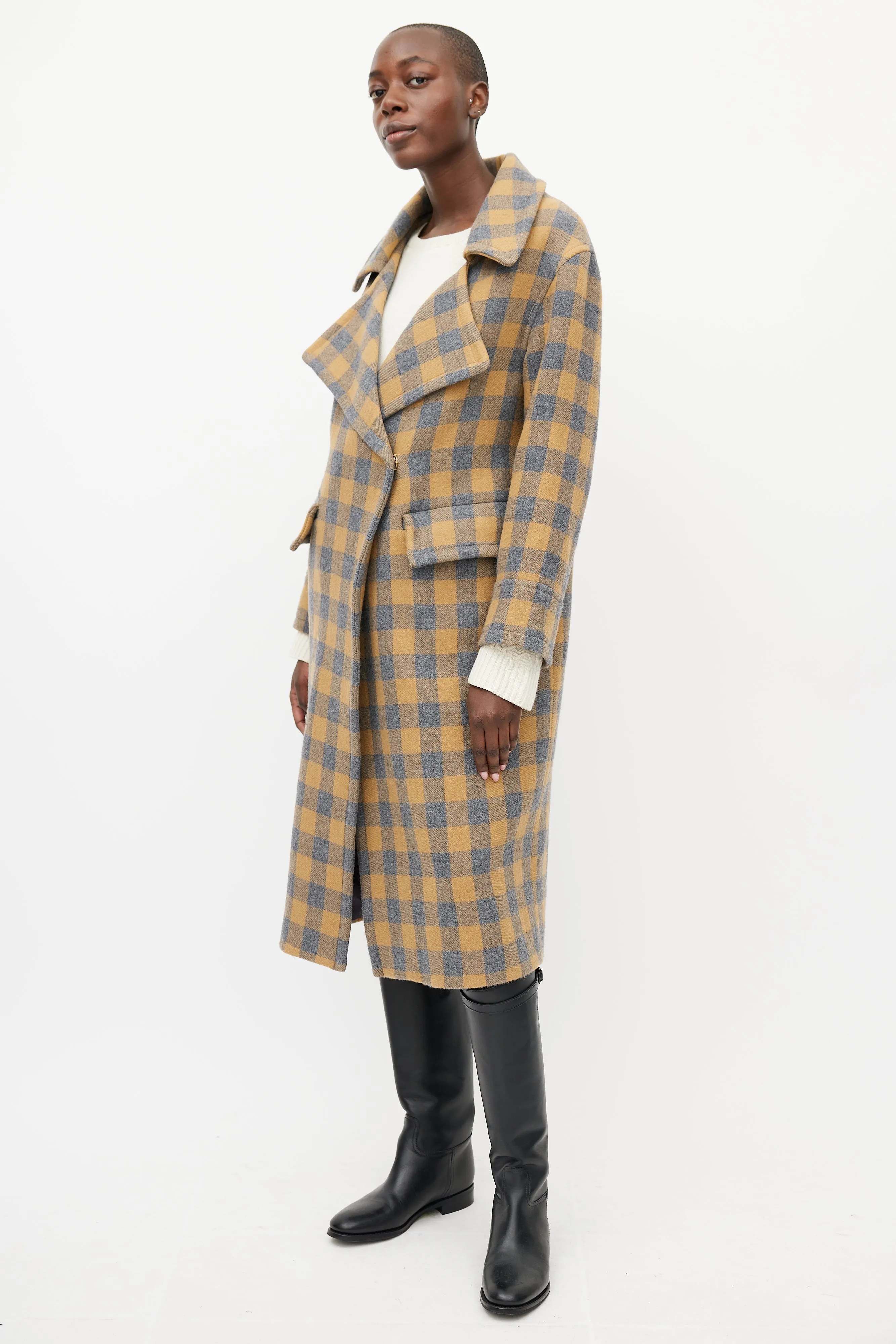 Blue & Brown Wool Checked Coat