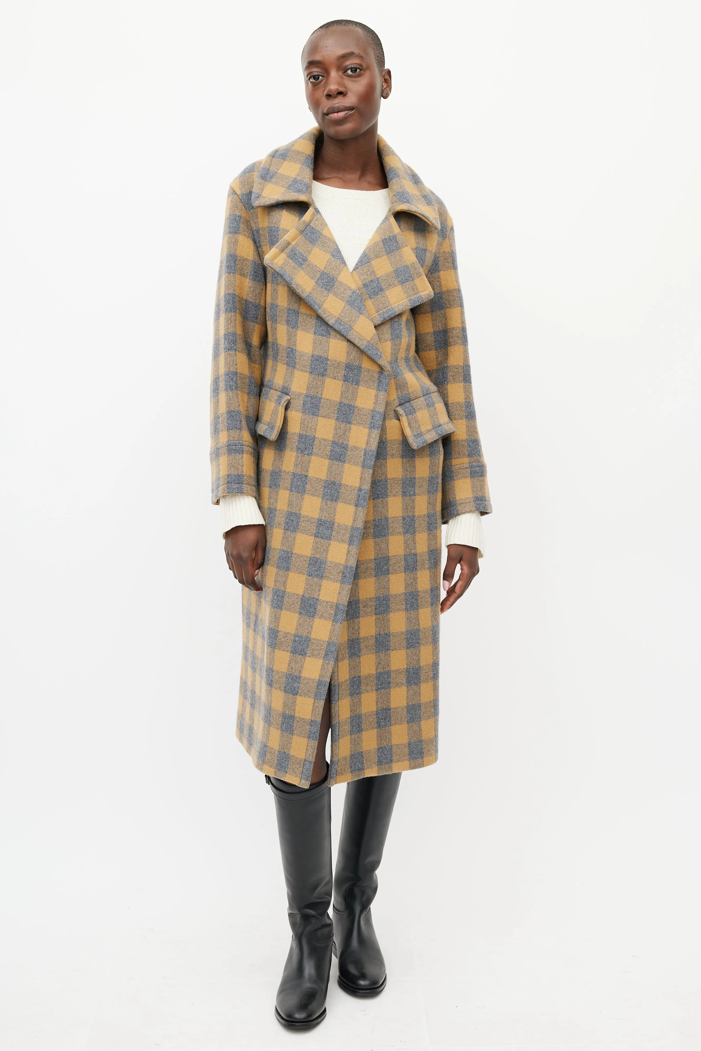 Blue & Brown Wool Checked Coat