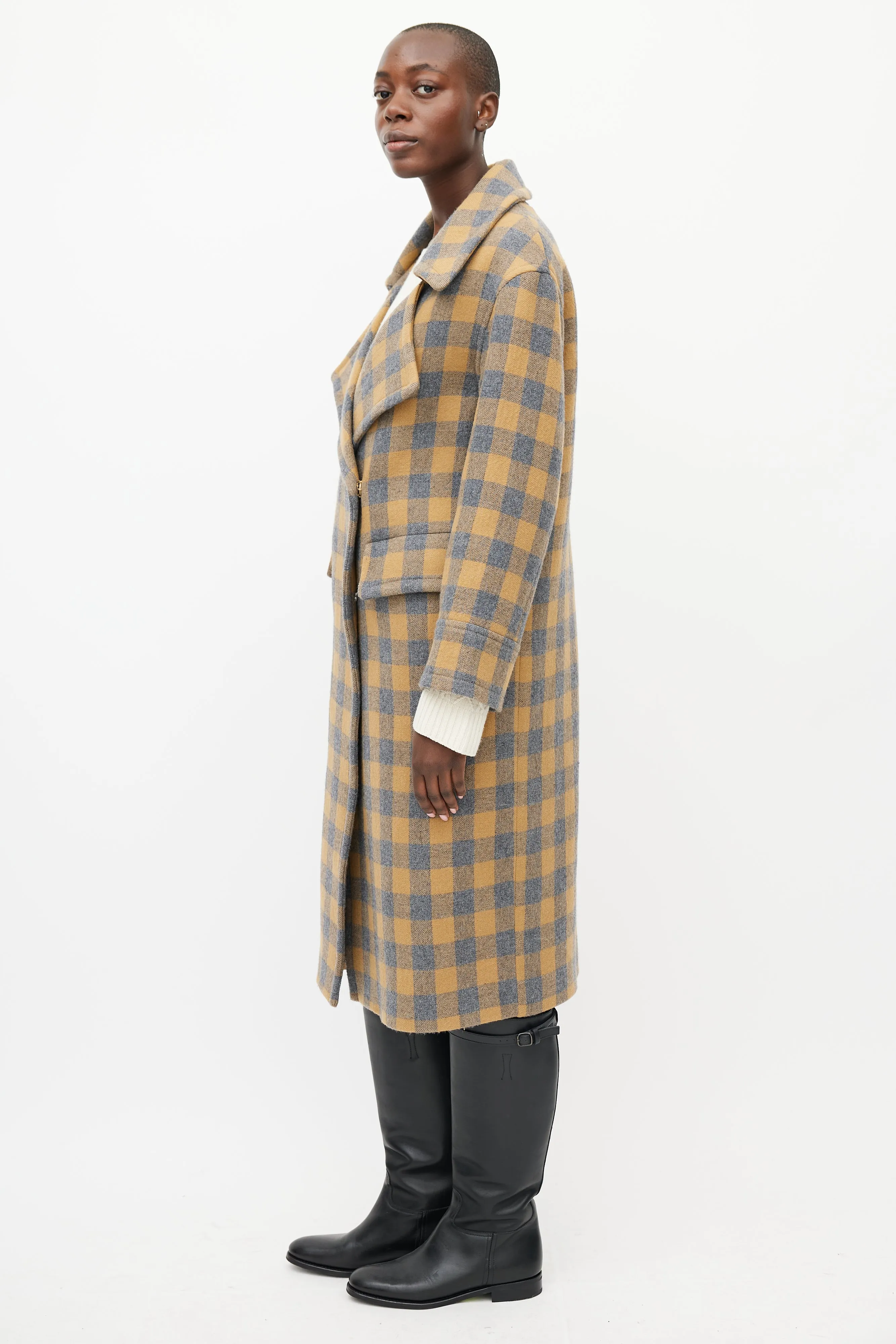 Blue & Brown Wool Checked Coat