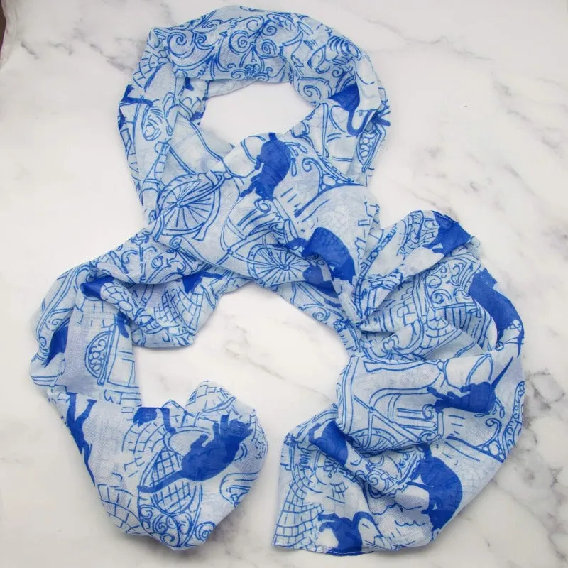 Blue & White Cafe Cats Scarf