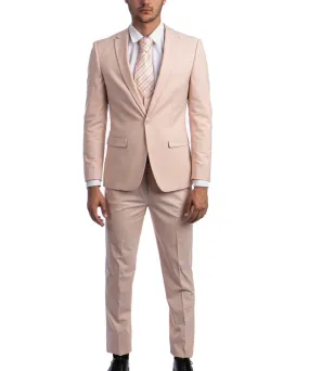 Blush Slim Fit Men's Suit with Vest Set