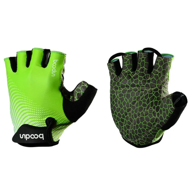 BOODUN 1096 Non-slip Wear-resistant Breathable Fitness Sports Silicone Gloves, Size:M(Green)